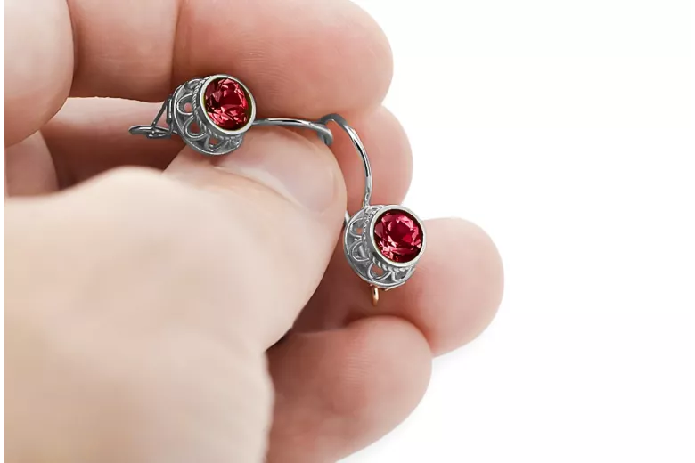 Sterling silver 925 Ruby Earrings Vintage Jewlery vec117s